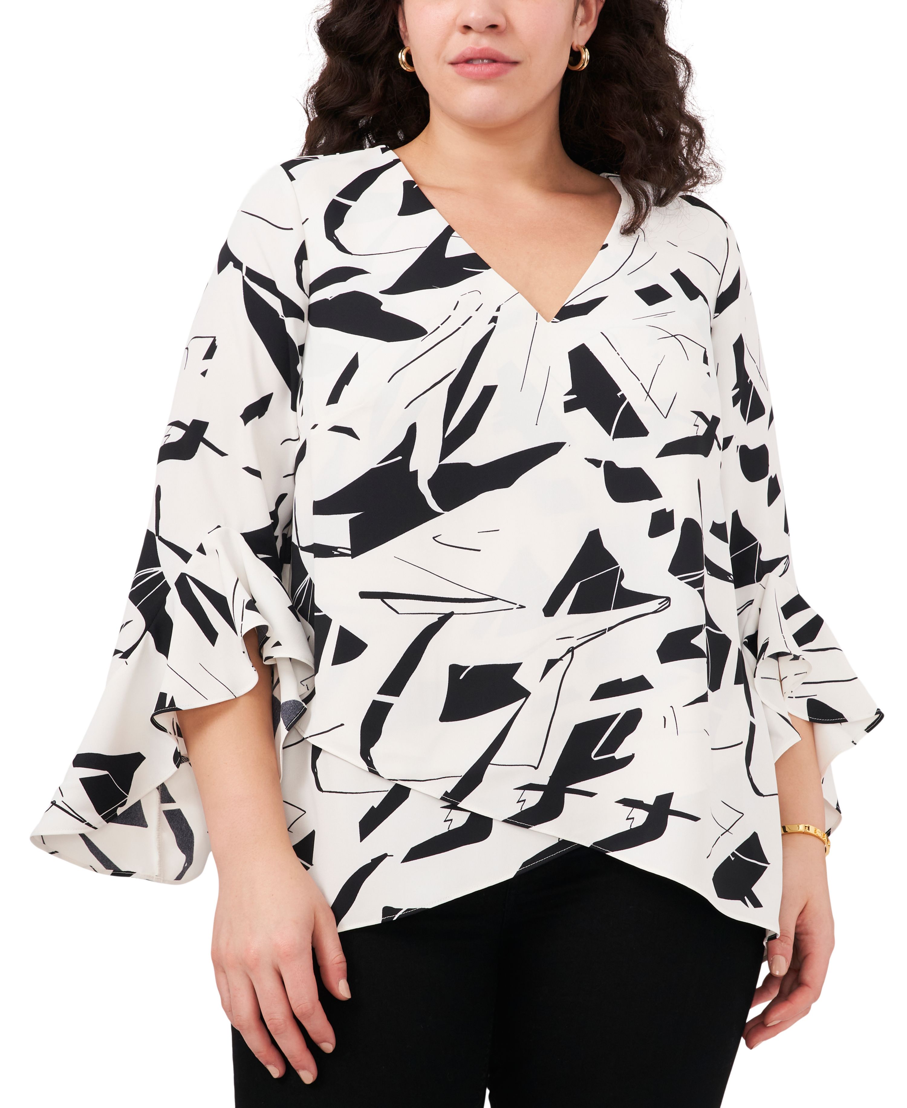 Vince Camuto Plus Size Printed 3/4 Sleeve Tunic New Ivory 1X